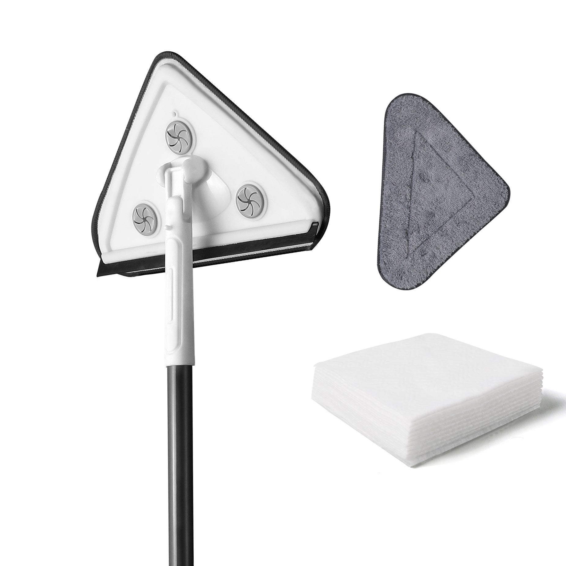 Effortless Wall Cleaning Mop with Disposable Pads, Versatile Triangle Design, Long Handle, White Plastic, 32-60 Inches
