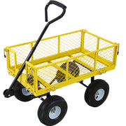Heavy-Duty Steel Garden Cart with Mesh Sides, 550 lb Capacity, Yellow