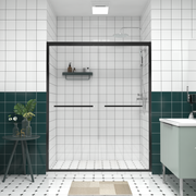 56-60'x74' Aluminum Frame Double Sliding Shower Door,Bypass Bathroom Sliding Door with Premium 1/4' (6mm) Clear Tempered Glass, Black Hardware Sliding Glass Shower Enclosure,Matte Black Finished