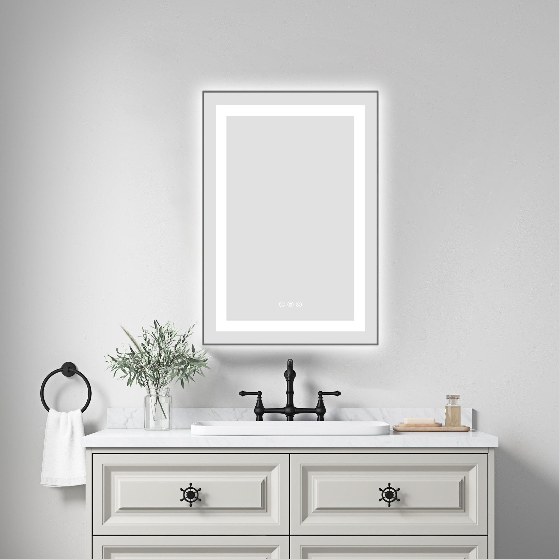20' x 30' LED Bathroom Mirror with Front and Backlight, Wall Mounted Vanity Mirror with Aluminum Frame, Anti-Fog, Memory, 3 Colors, Stepless Dimmable