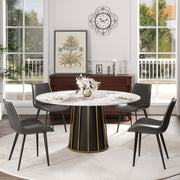 59.05'Modern Artificial Stone Round White Panel Metal Iron Base Dining Table-Can Accommodate 6-8 People.(Not Including Chairs)