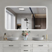 Wall mounted LED lighting mirror/bathroom mirror/full-length mirror/makeup mirror, three color lighting+dimming+IP44 waterproof+anti fog+touch switch 24 × 48 inches