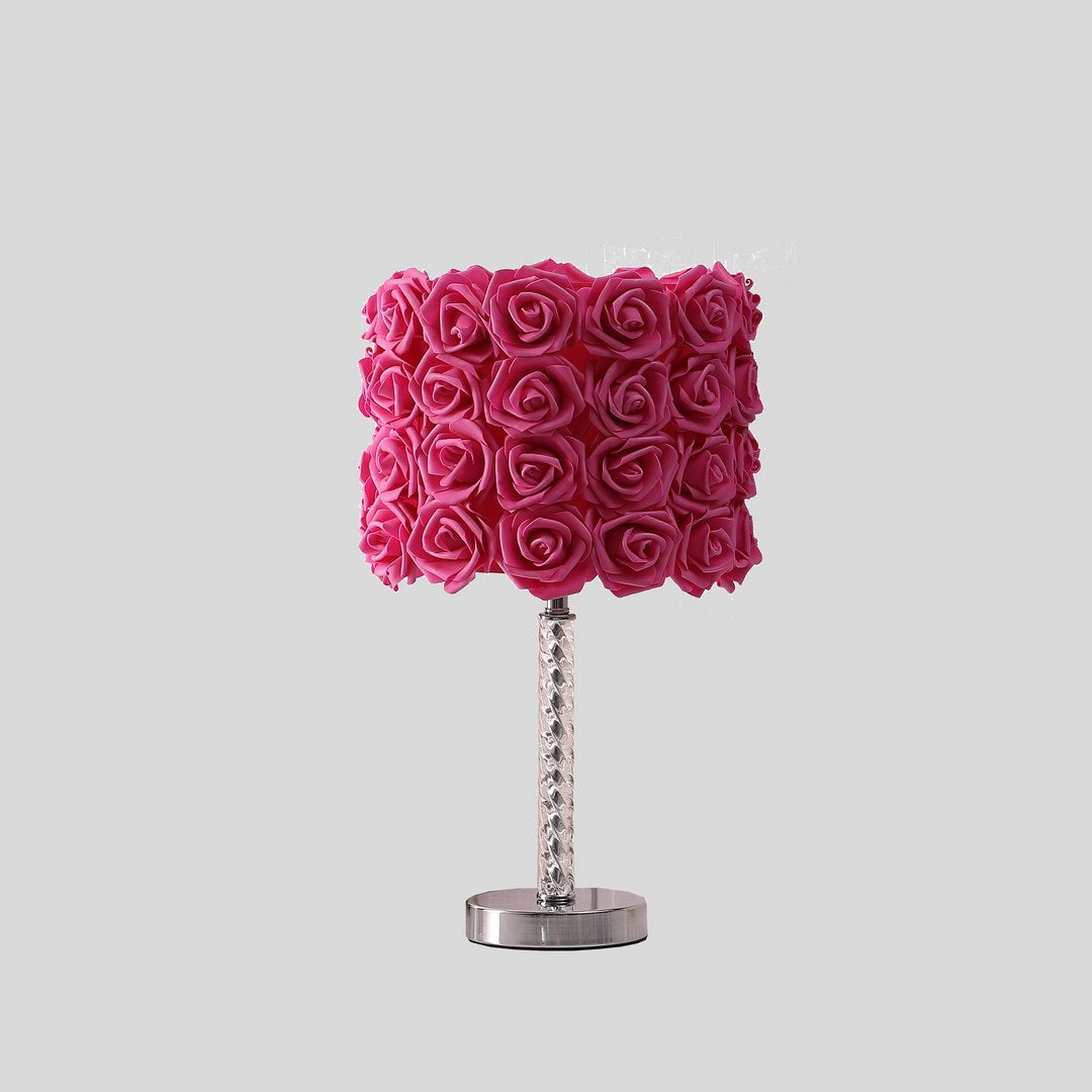 18.25' Red Roses in Bloom Acrylic / Metal Table Lamp