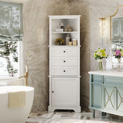 White Triangle Tall Cabinet with 3 Drawers and Adjustable Shelves for Bathroom, Kitchen or Living Room, MDF Board with Painted Finish(Old SKU:WF298150AAK)