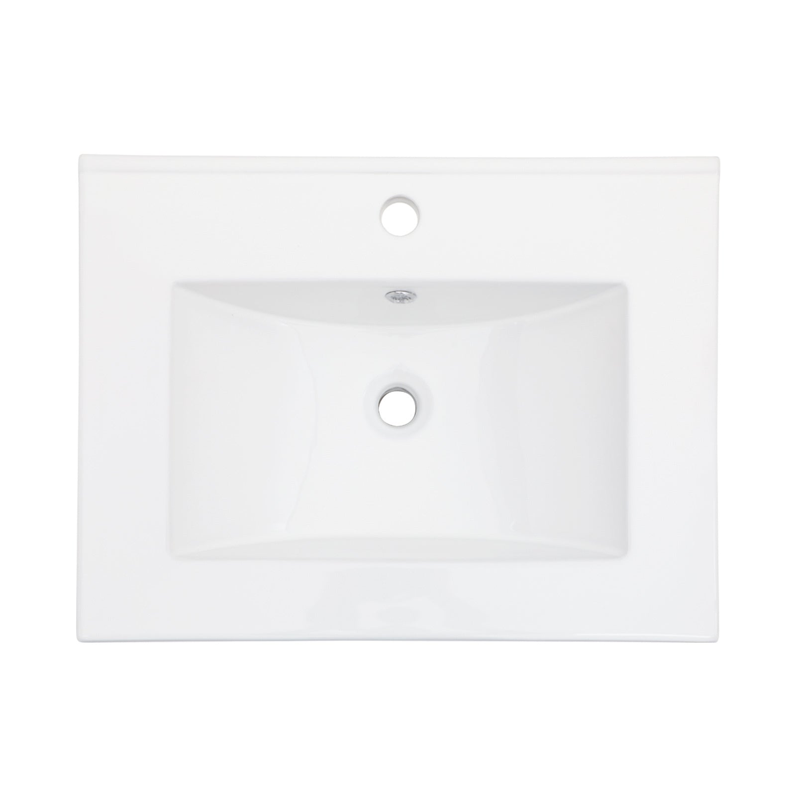 Premium Ceramic White Rectangular Vanity Top with Single Faucet Hole and Overflow, 24x18 Inches