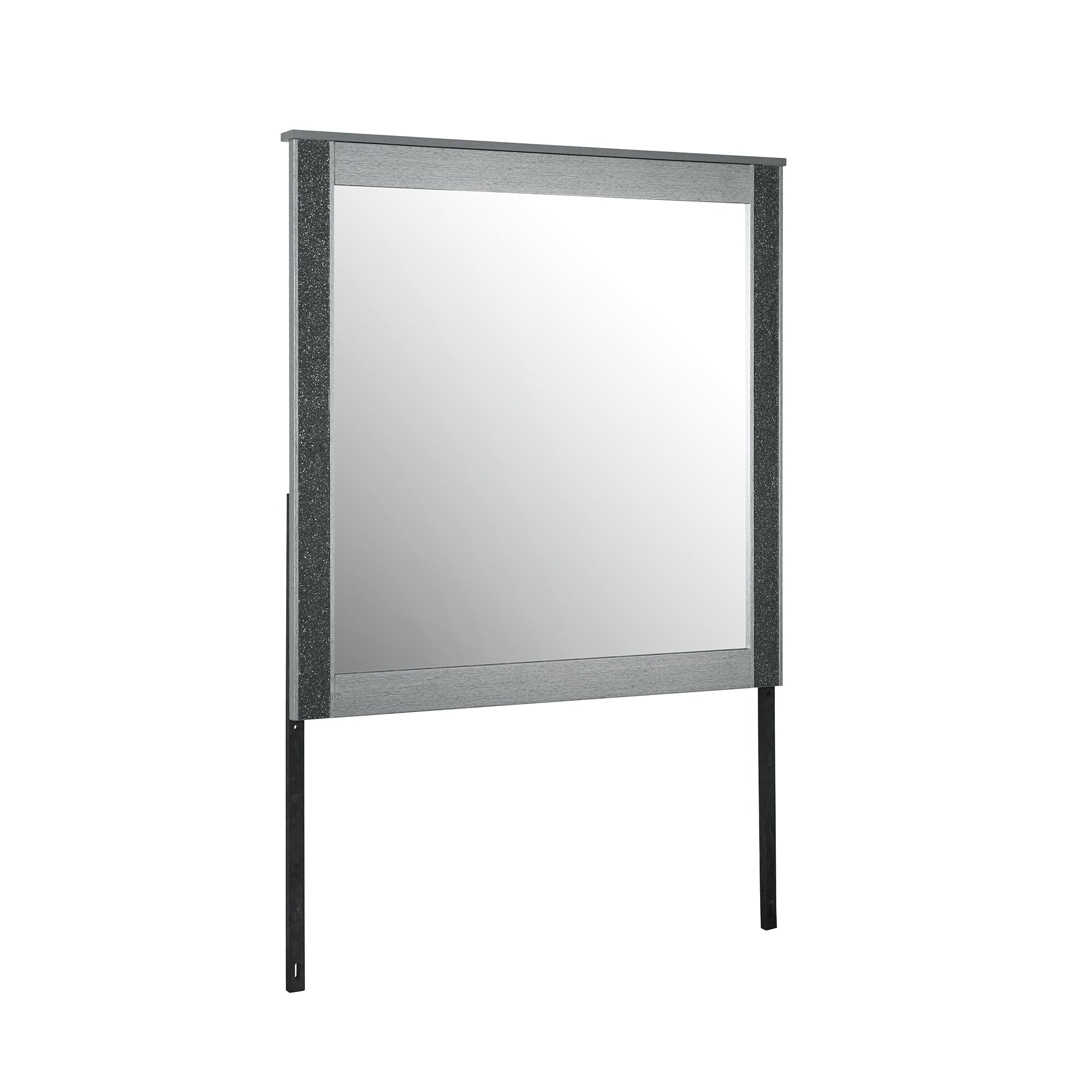 Lorenzo Large Scale Silver Mirror with Sleek Wood Frame and Glittered Detailing