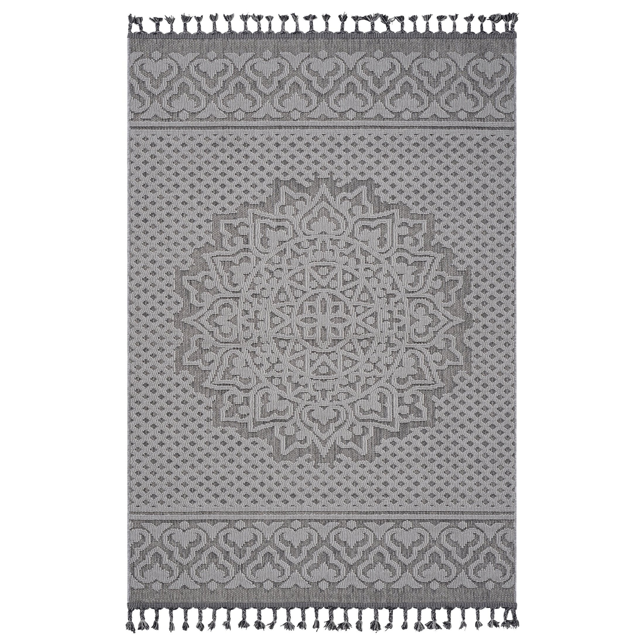 Guros Collection 4X6 Gray / White / Medallion Indoor / Outdoor Area Rug