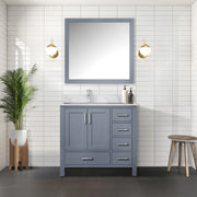 Dark Grey Bath Vanity 36 in. W x 22 in. D, Left Offset Carrara Marble Top, and Faucet Set