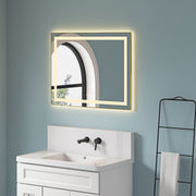 36 x 28 Inch LED Bathroom Mirror with Front and Backlight, Wall Mounted Vanity Mirror with Aluminum Frame, Anti-Fog, Memory, 3 Colors, Stepless Dimmable