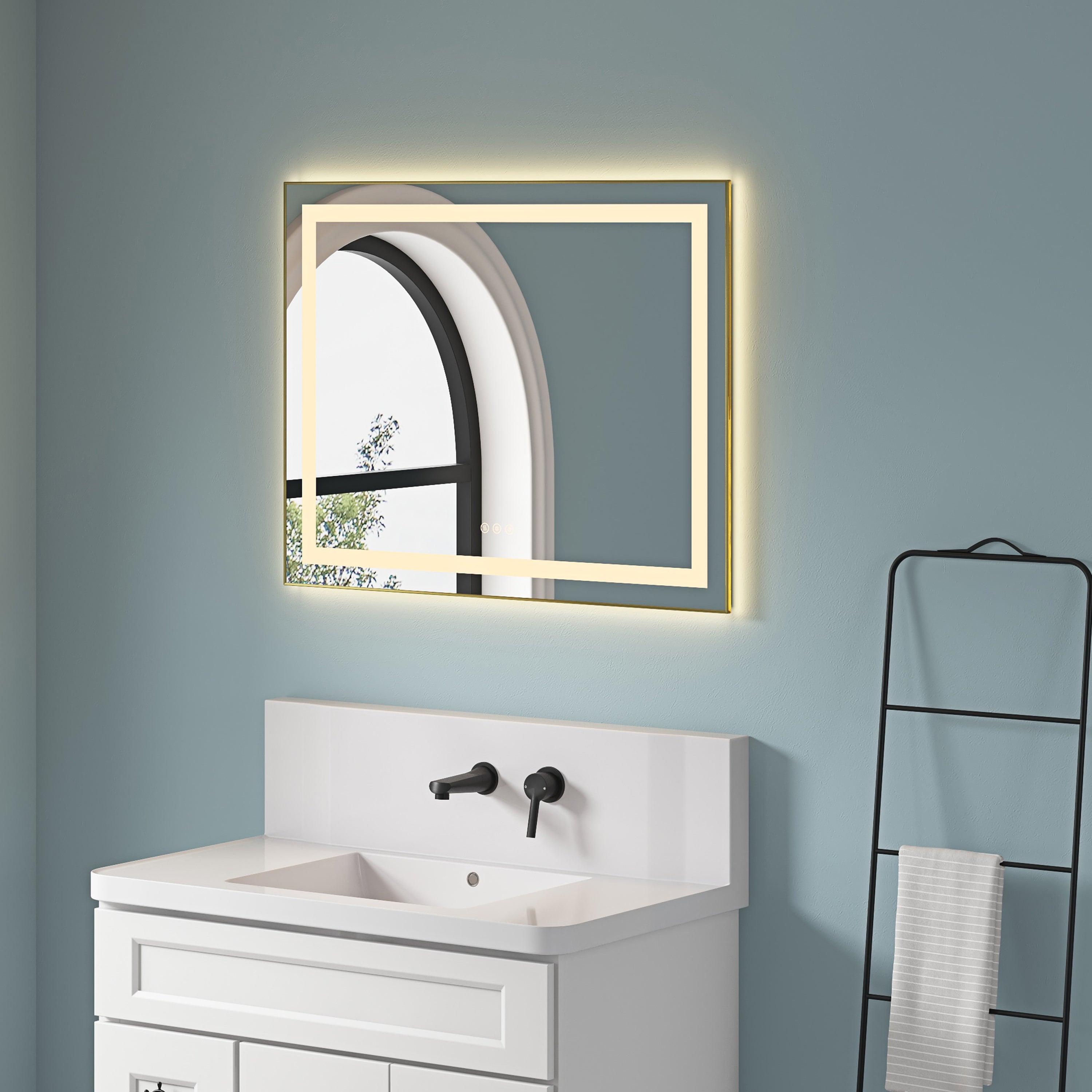 36 x 28 Inch LED Bathroom Mirror with Front and Backlight, Wall Mounted Vanity Mirror with Aluminum Frame, Anti-Fog, Memory, 3 Colors, Stepless Dimmable