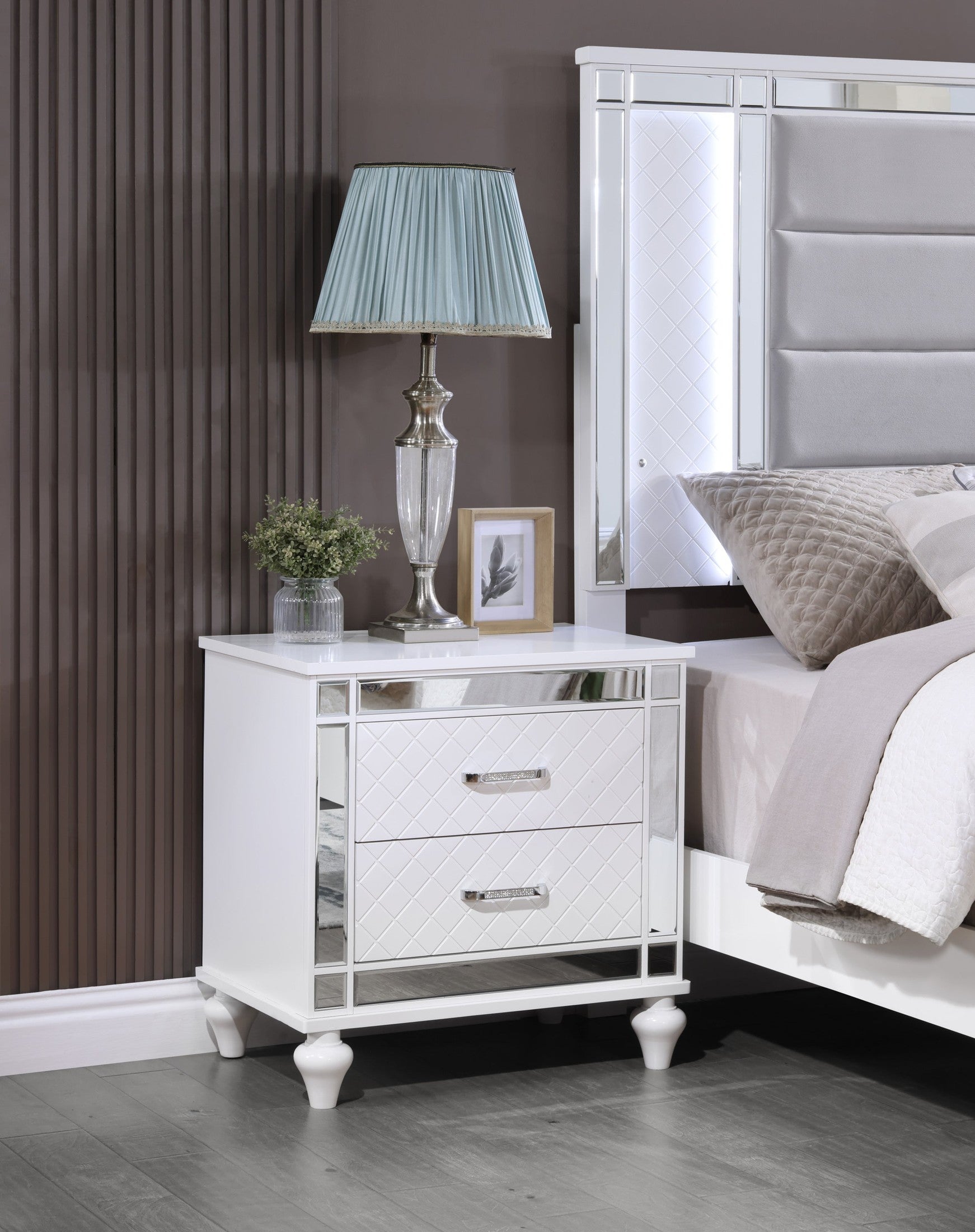 Livorno G02790-N Nightstand , Silver Champagne