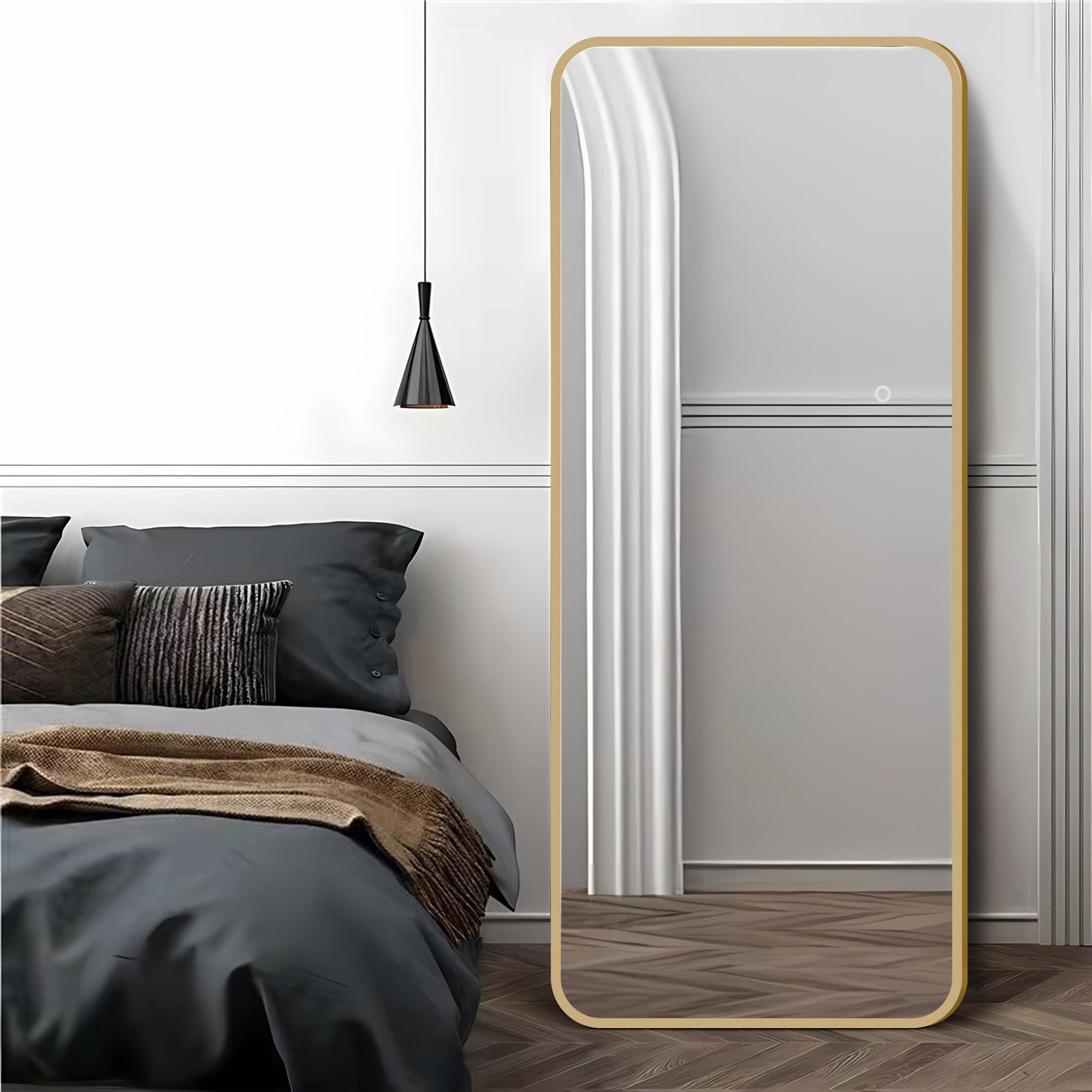 64' Full Length LED Mirror with Lights - 3 Color Dimmable Lighting, Gold Frame , Standing/Hanging Floor Mirror for Bedroom, Living Room & Bridal Shop,Golden