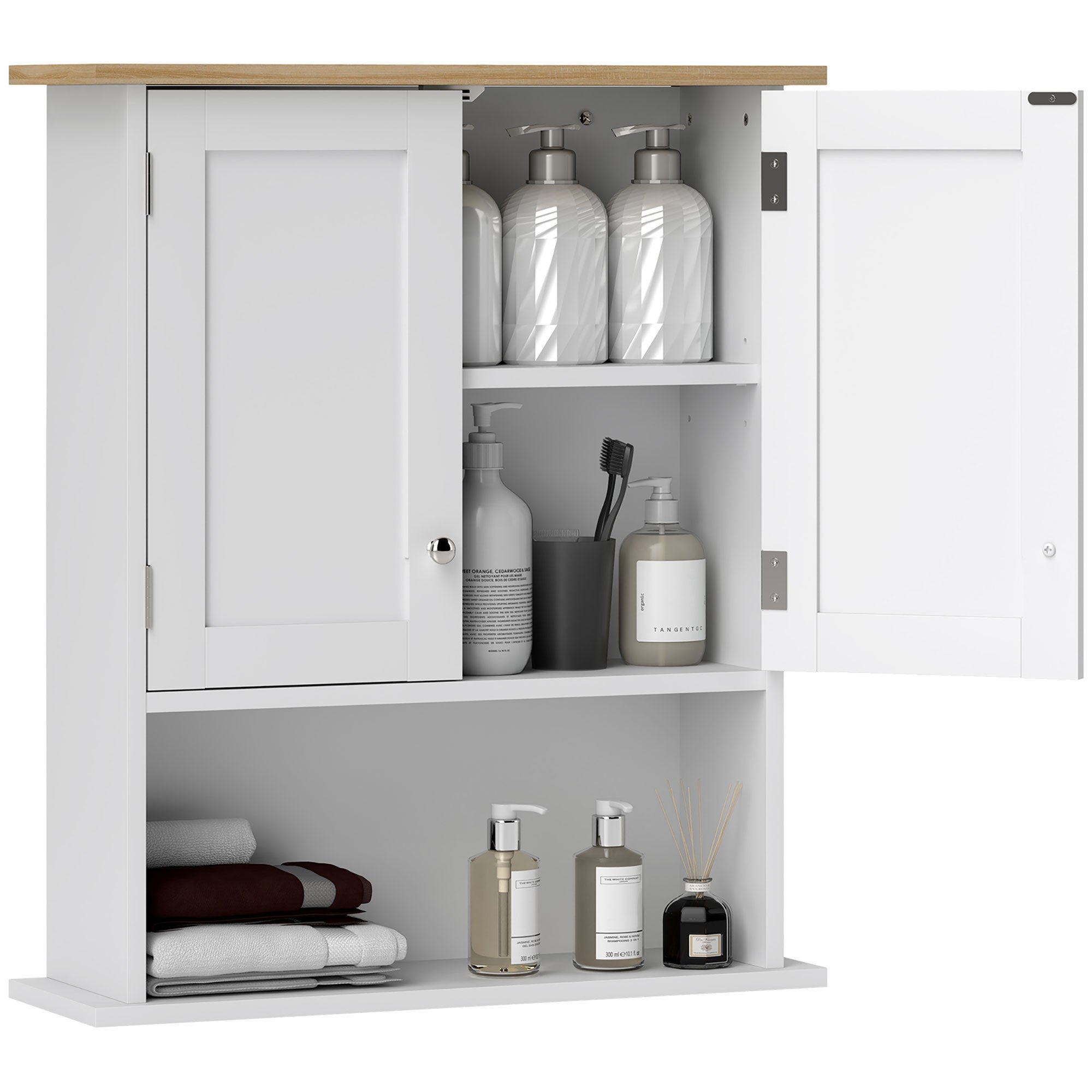 HOMCOM Bathroom Wall Cabinet, Modern Bathroom Cabinet Wall Mounted Medicine Cabinet with 2 Doors, Adjustable Shelf, Over the Toilet, White