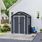 Campcraft 6*6ft resin storage shed, high quality pp material, strong structure, waterproof, rust and UV proof, large storage space, 12mm thick pp board, HD window lighting Dark gray