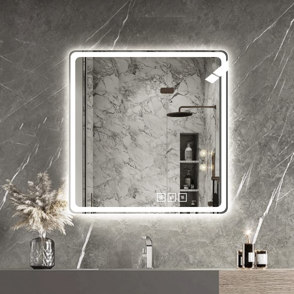 36X36 Inch LED Bathroom Mirror Vanity Mirrors with Front Lights Wall Mounted Anti-Fog Frameless Make Up Mirror with Light 5 mm Copper-Free Silver Mirror Horizontal or Vertical