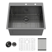 Laundry Sink Drop In 25' x 22' x 12' Gunmetal Black Stainless Steel Single Bowl Above Counter Utility Sink with Deep Basin and Soundproof Coating
