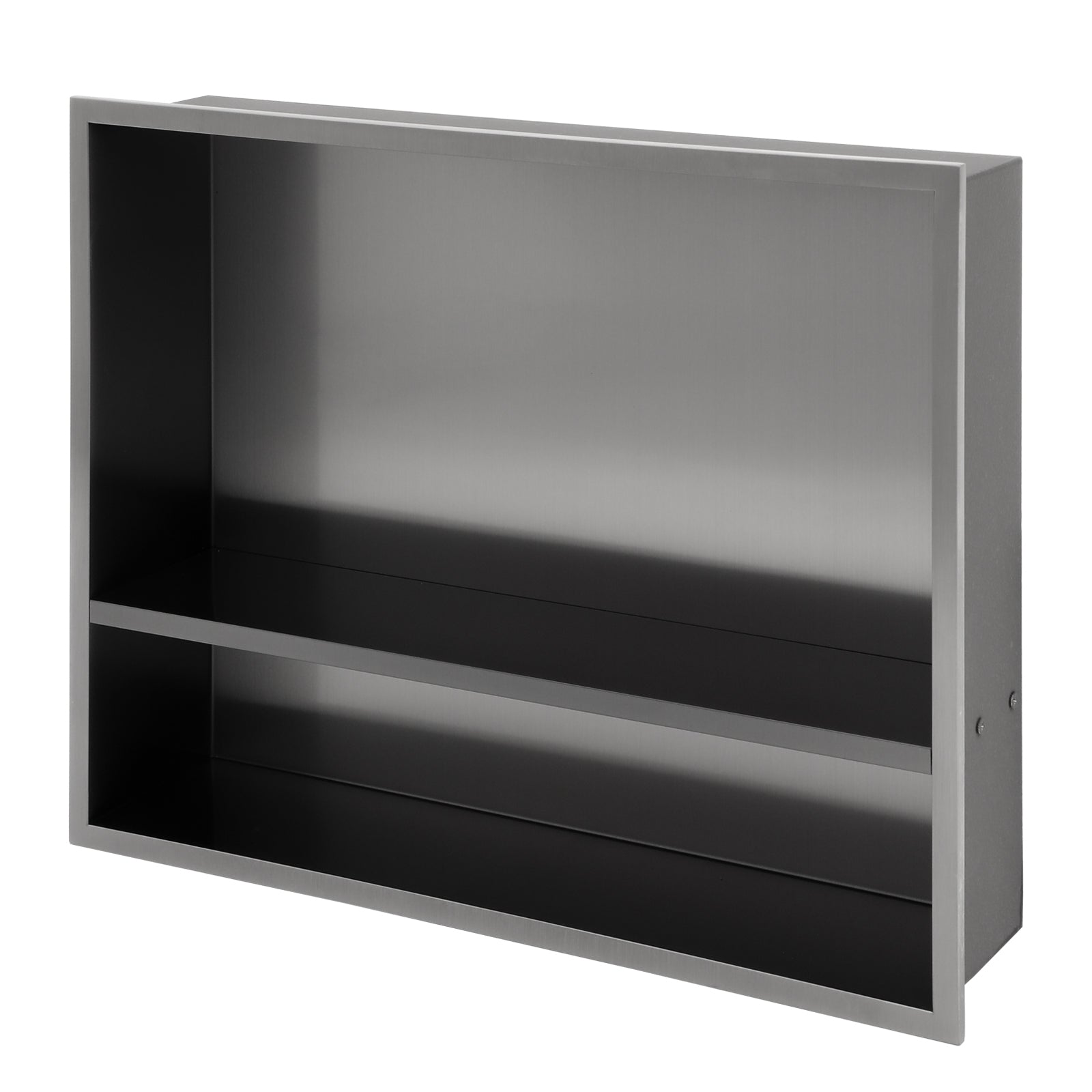 19' x 15' Gunmetal Black Stainless Steel Shower Niche Double Shelf with Rust Resistance