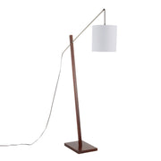 Arturo Contemporary Floor Lamp in Walnut Wood and White Fabric Shade by LumiSource