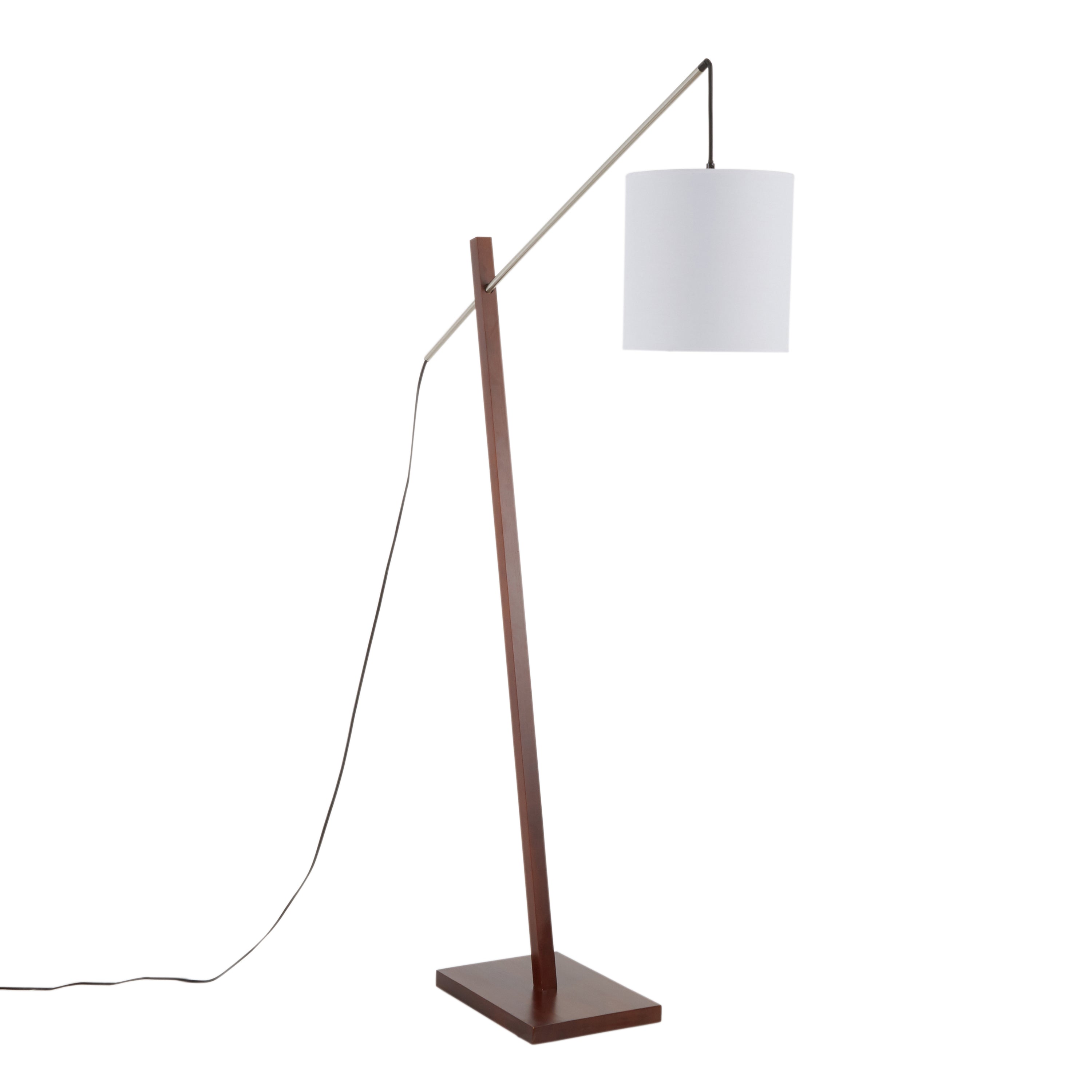 Arturo Contemporary Floor Lamp in Walnut Wood and White Fabric Shade by LumiSource