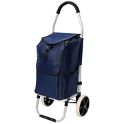 Foldable Shopping Trolley with Wheels and Waterproof Oxford Bag, Blue, Aluminium Frame