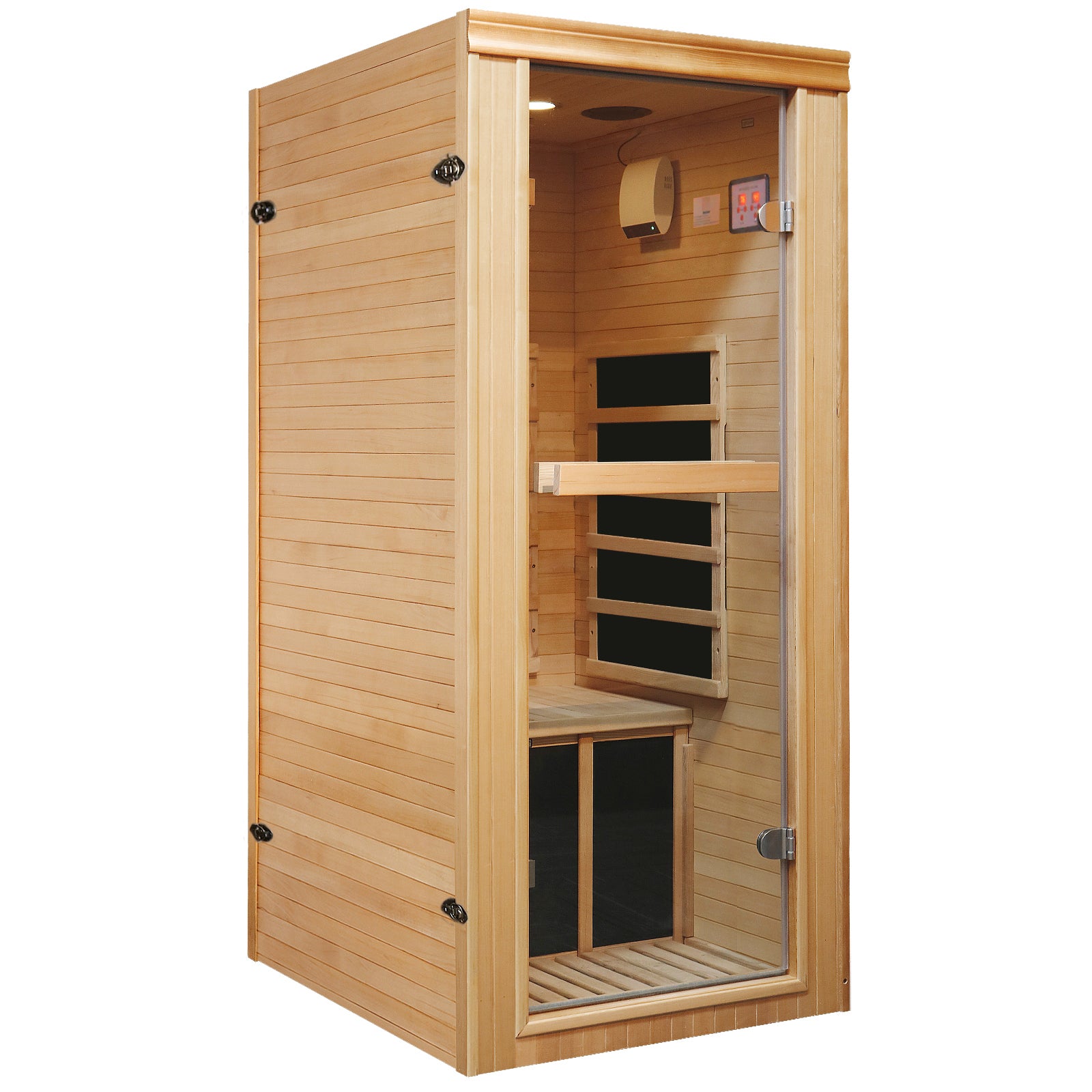 Hemlock Single Person Far-Infrared Sauna Room with 5 Heating Plates in Natural Wood Finish