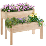 Outsunny 34'x34'x28' Raised Garden Bed, 2-Tier Elevated Wood Planter Box for Backyard, Patio to Grow Vegetables, Herbs, and Flowers, Natural