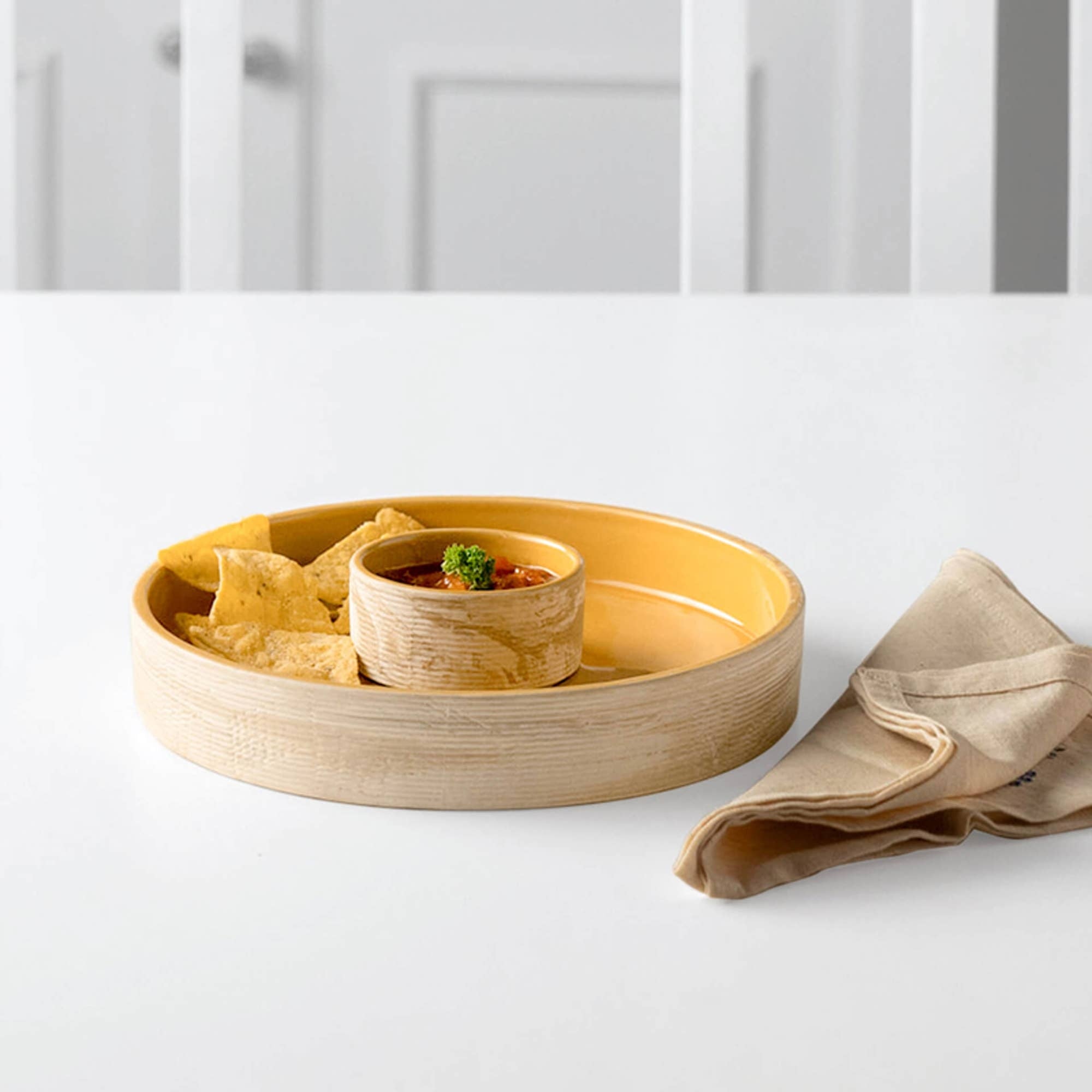 Handcrafted Sustainable Ceramic Chip-N-Dip  Bowl- Amber Love