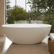 65' Freestanding Solid Surface Bathtub, Luxury Handcrafted Stone Resin Freestanding Soaking Bathtub with Overflow and Pop-up Drain, Glossy White 24S06-65GW