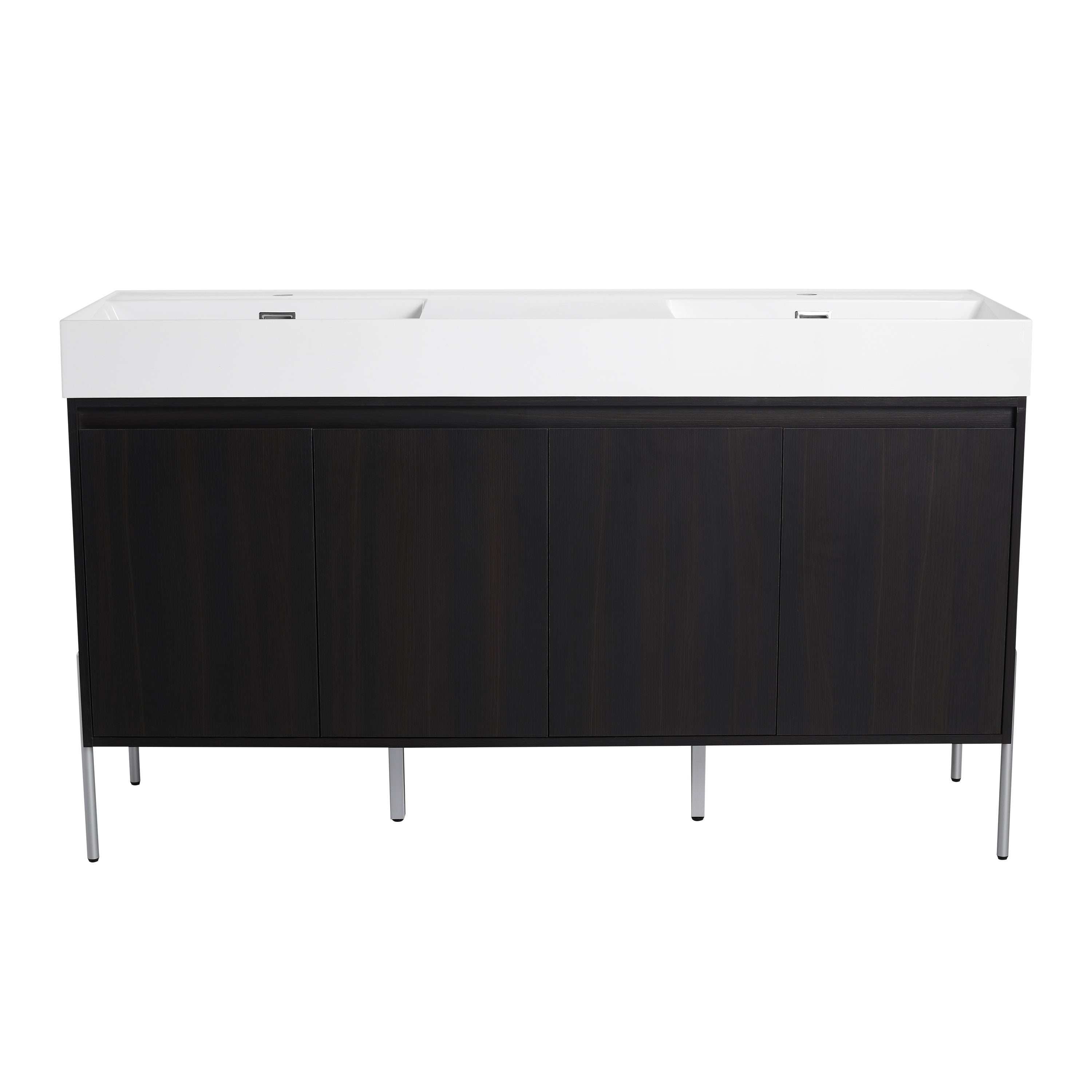 Deluxe 60' Freestanding Bathroom Vanity with Resin Double Sink, Dark Oak Plywood (KD-Package)