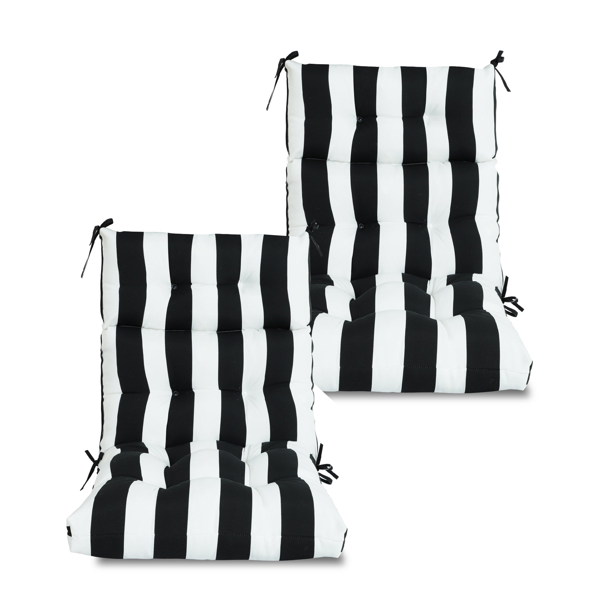 2-Piece High Back Patio Chair Cushion Set, Tufted Adirondack and Rocking Chair Cushions for Garden, Porch or Office Use, 44 x 22 x 4 in, Black/White