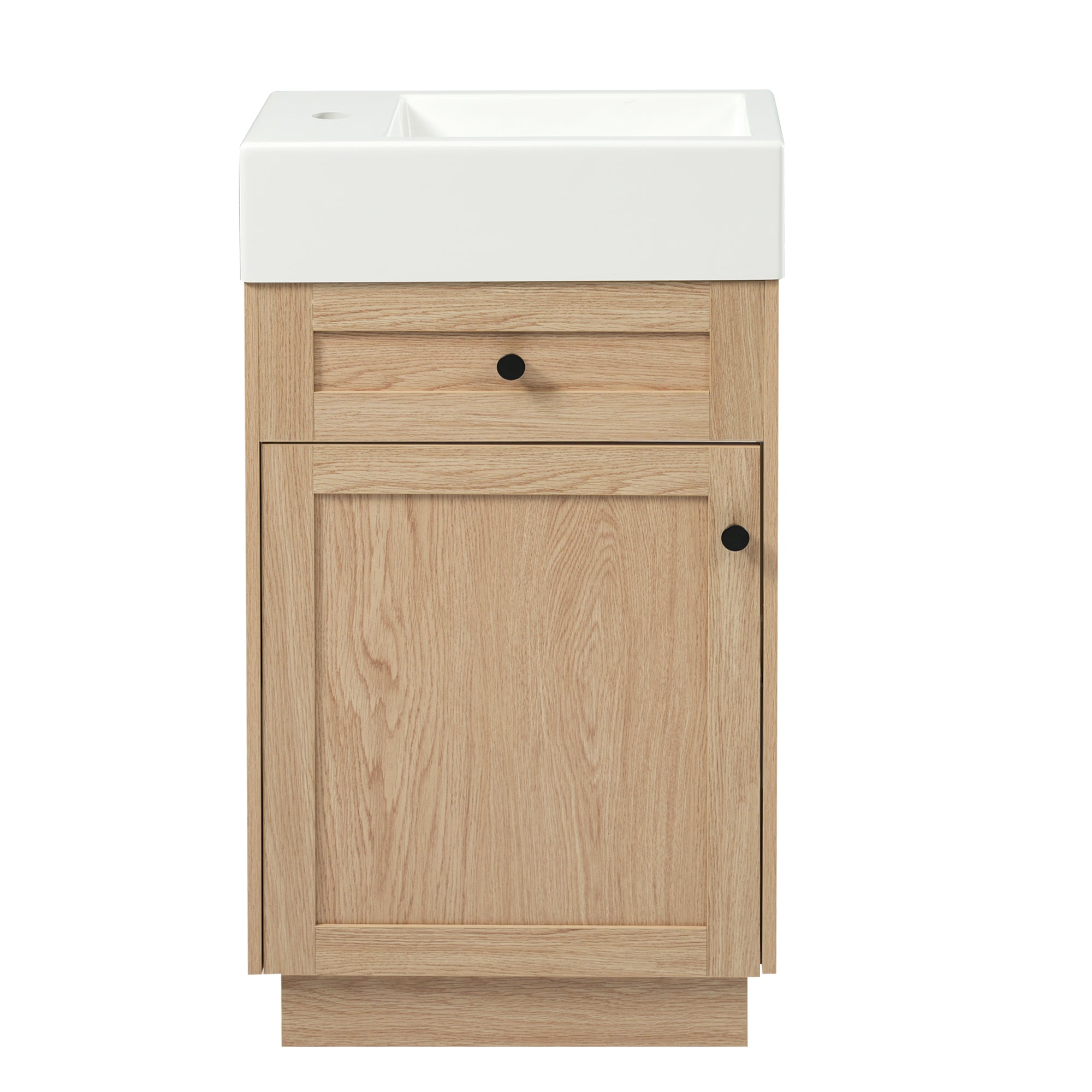Rustic Style 18.5' Bathroom Vanity with Reversible Resin Sink, MDF Cabinet & Zinc Alloy Handles, Wood Grain Finish