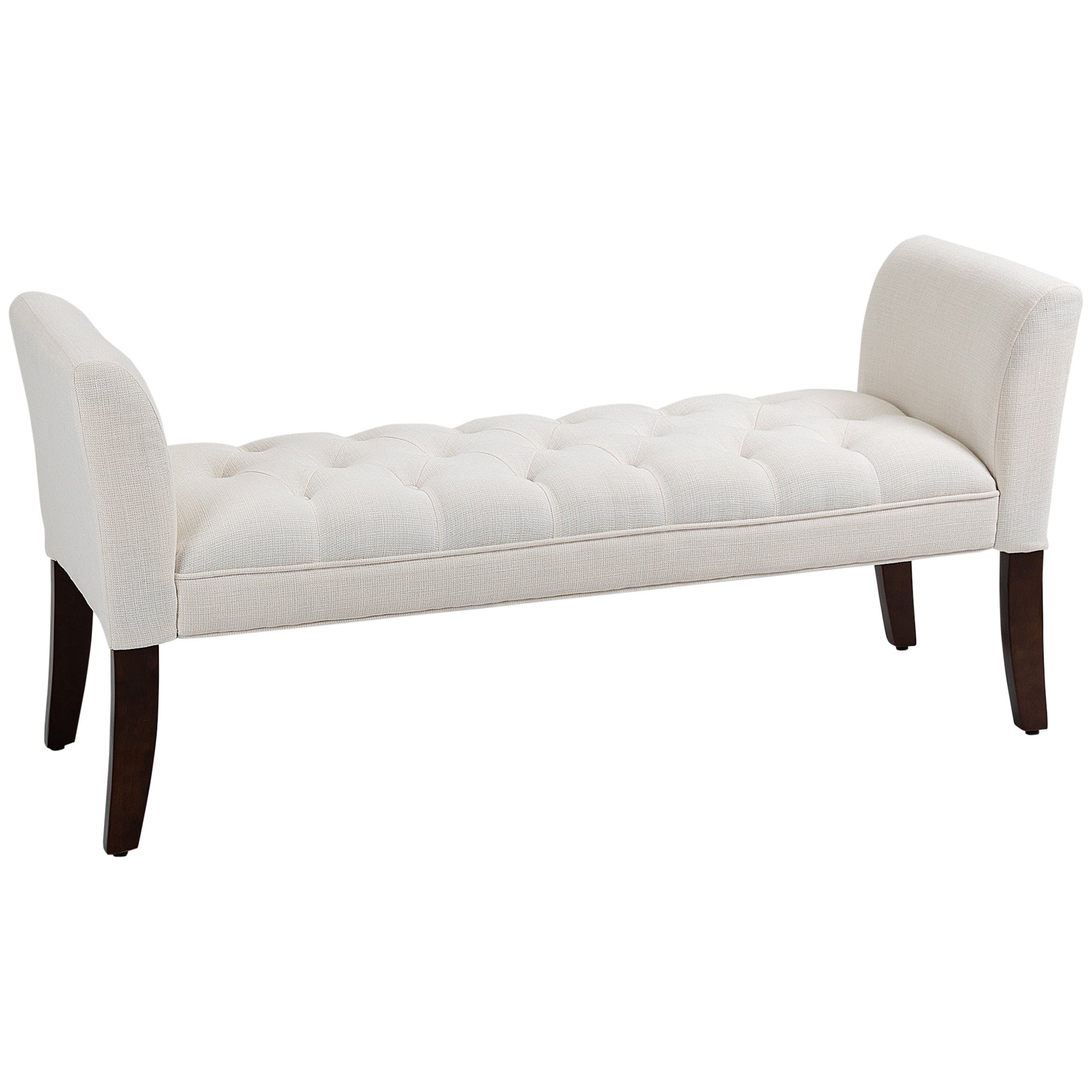 HOMCOM End of Bed Bench with Button Tufted Design, Upholstered Bedroom Entryway Bench with Arms and Solid Wood Legs for Bedroom, Cream White