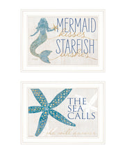 'Mermaid Kisses Starfish Wishes' 2-Piece Vignette by Kate Sherrill, Ready to Hang Framed Print, White Frame
