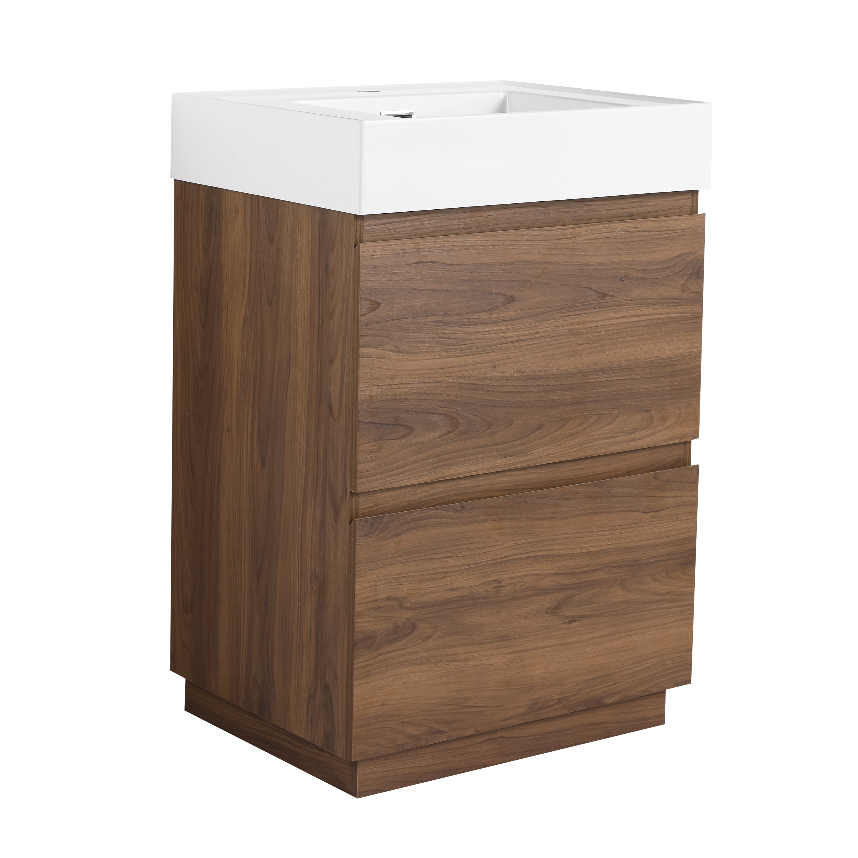 Modern 24' Freestanding Bathroom Vanity with Single Undermount Sink and Double Drawers in Brown Engineered Wood