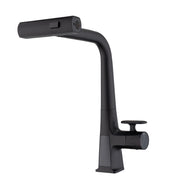 Modern Matte Black Waterfall Kitchen Faucet with Temperature Display and Pull Down Sprayer, Zinc Construction, 15.75-Inch Height