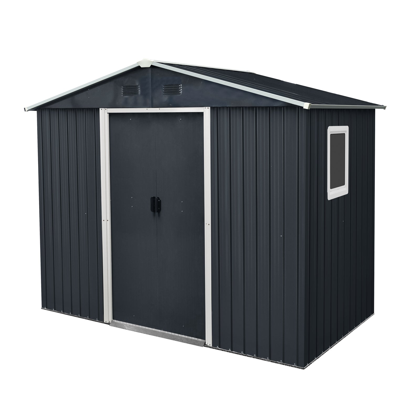 Outdoor Metal Storage Shed with Window and Metal Foundation in Black and White, 8ft x 4ft