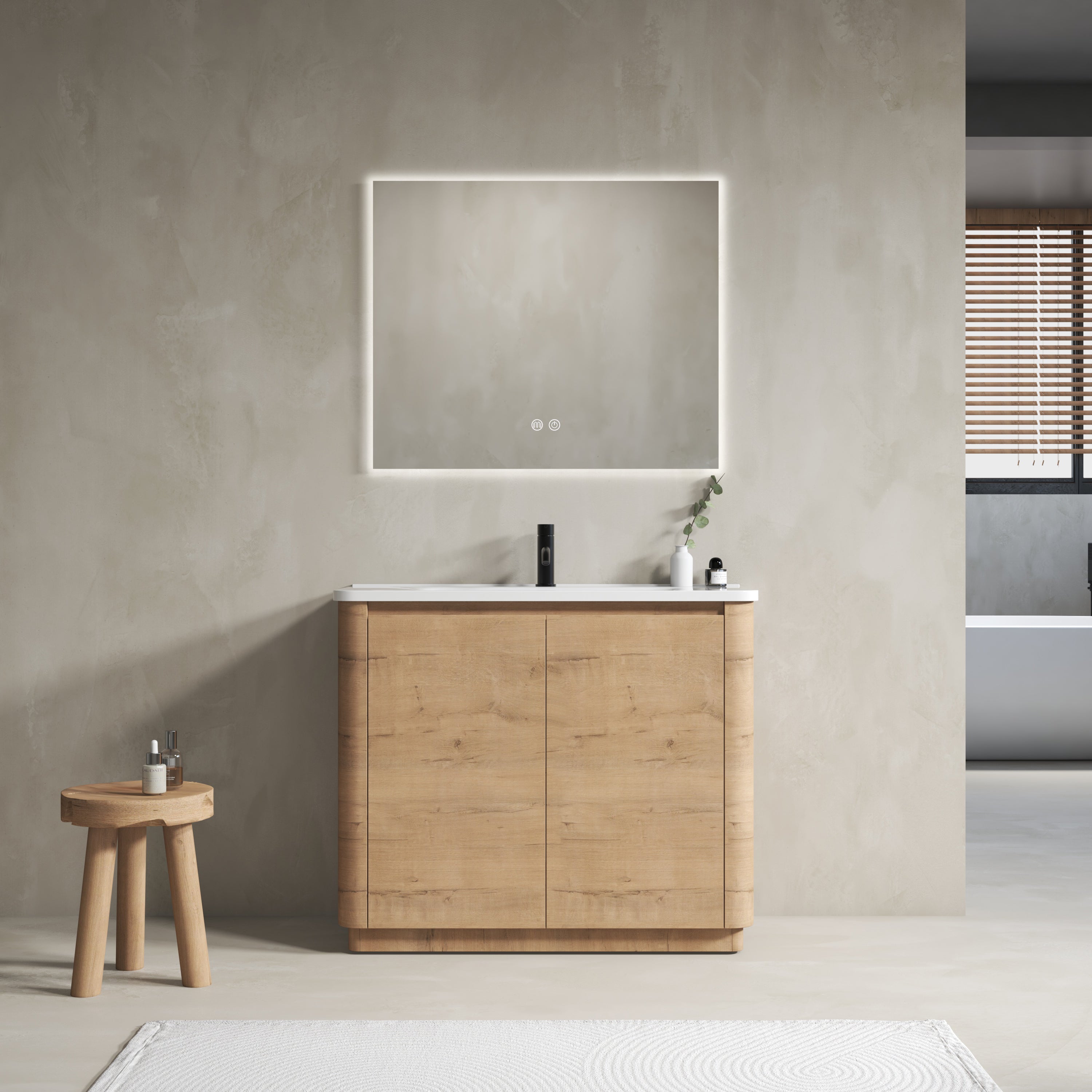 40'' Freestanding Bathroom Vanity with White Ceramic Sink & 2-Soft-Close Door, KD-Packing, Plywood