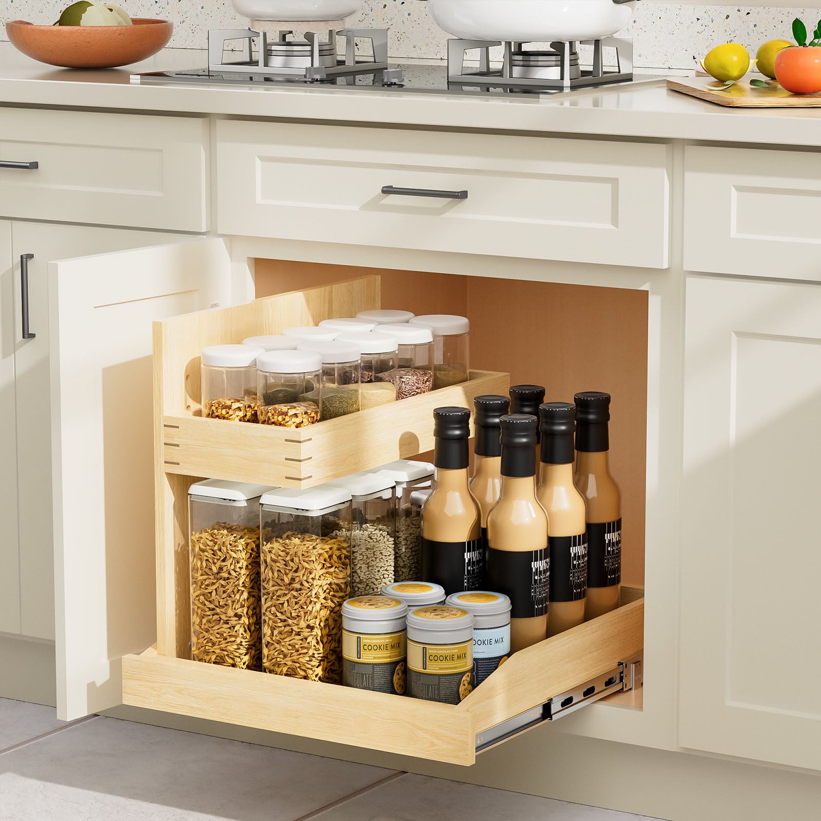 Under Sink Organizers and Storage 22½' W x 21' D, 2 Tier Pull Out Cabinet Organizer with Soft Close, Adjustable Pull Out Cabinet organizer with U Bracket for Bathroom Kitchen(Left)