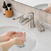 Bathroom Faucets for Sink 3 Hole Brushed Nickel 8 inch Widespread Bathroom Sink Faucet with Pop Up Drain Double Lever Handle Faucet Bathroom Vanity Faucet Basin Mixer Tap Faucet with Hose