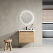 28'' Wall-Mounted Bathroom Vanity with White Ceramic Sink & 1-Soft-Close Door, KD-Packing, Plywood