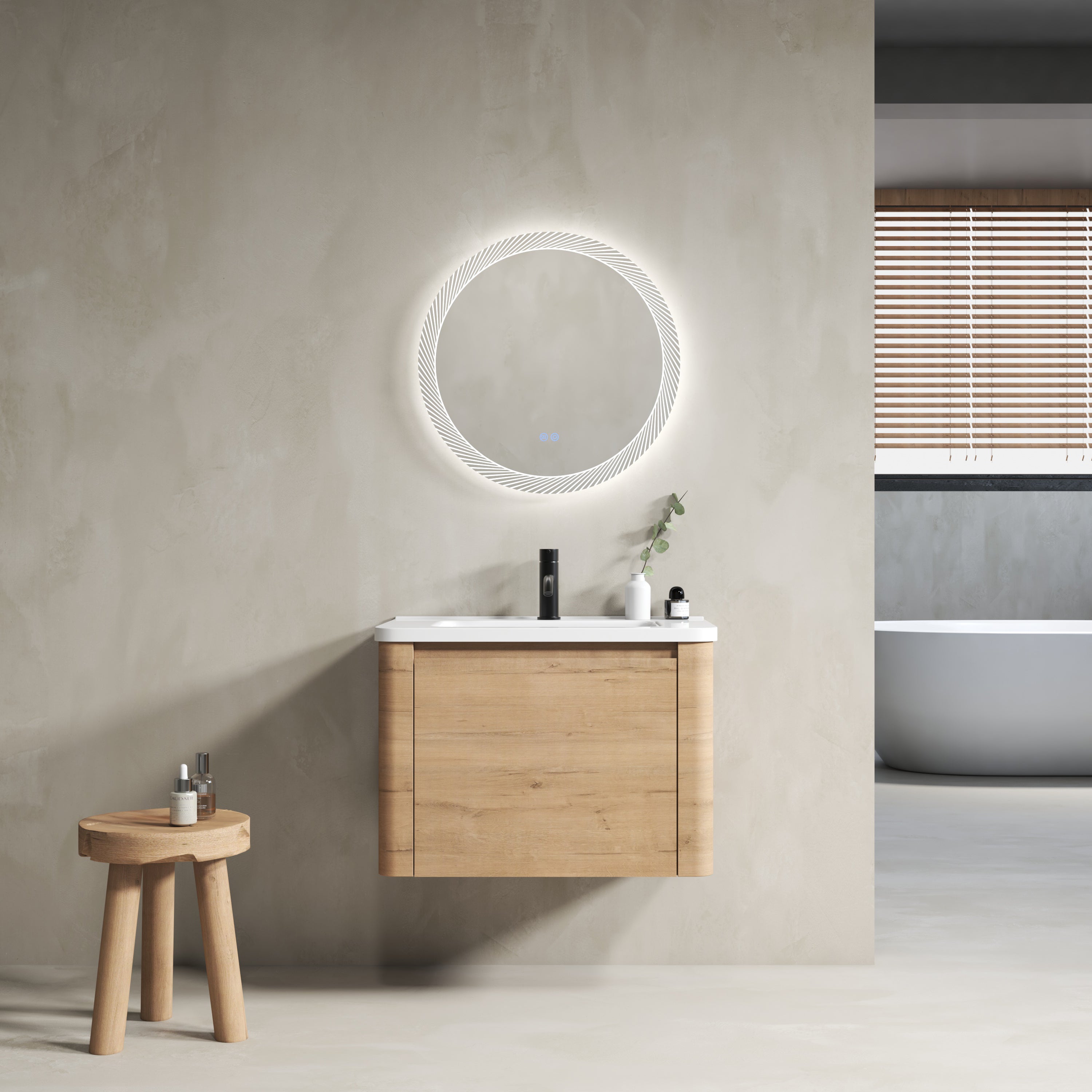 28'' Wall-Mounted Bathroom Vanity with White Ceramic Sink & 1-Soft-Close Door, KD-Packing, Plywood