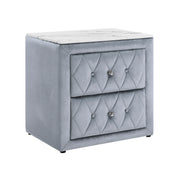 1pc Gray Nightstand Upholstery Fabric Faux Marble Top Two Storage Drawers Wooden Bedroom Furniture