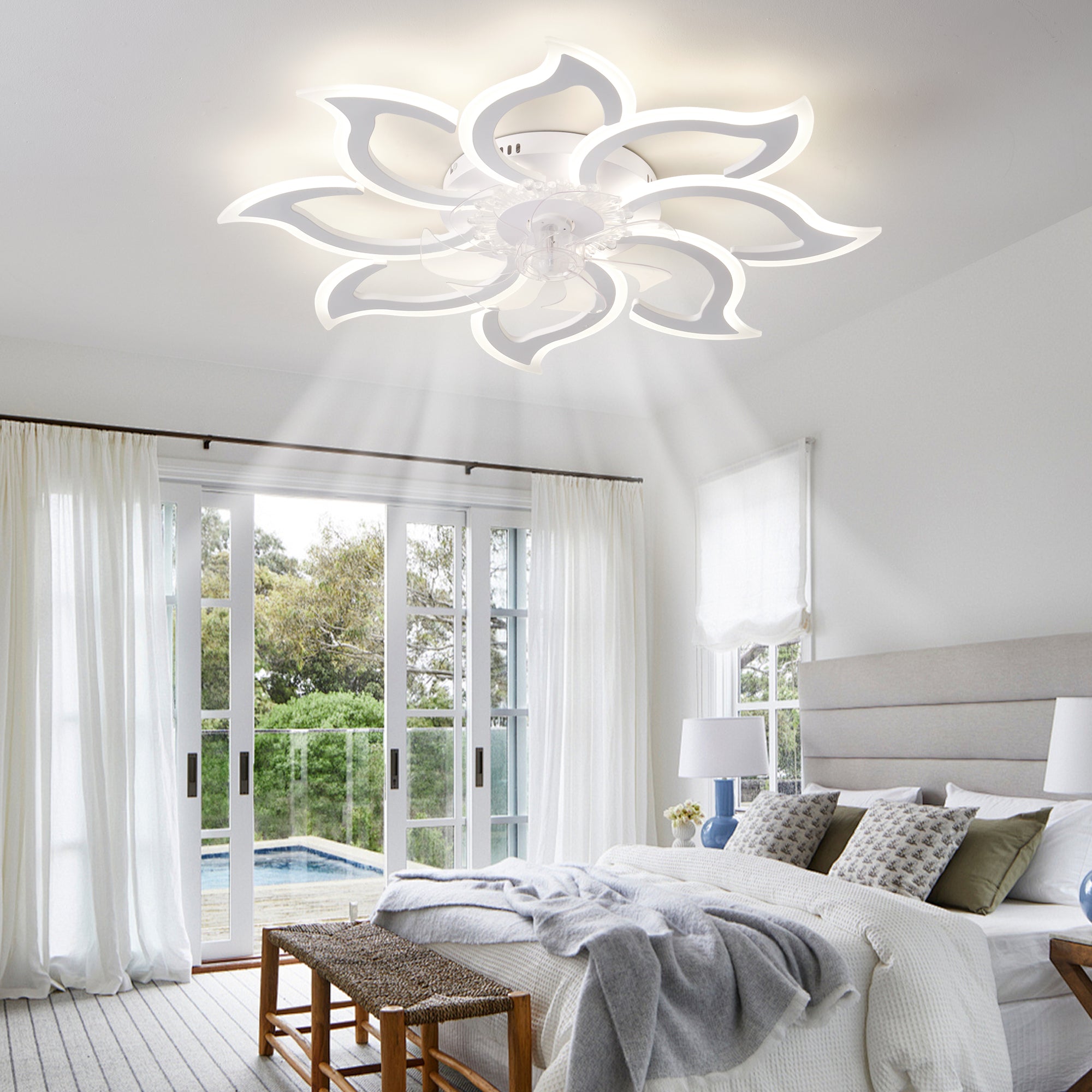 37In White Ceiling Fan with Lights, Remote Control 3 Color Temperatures,6 Gear wind Speed Fan Light