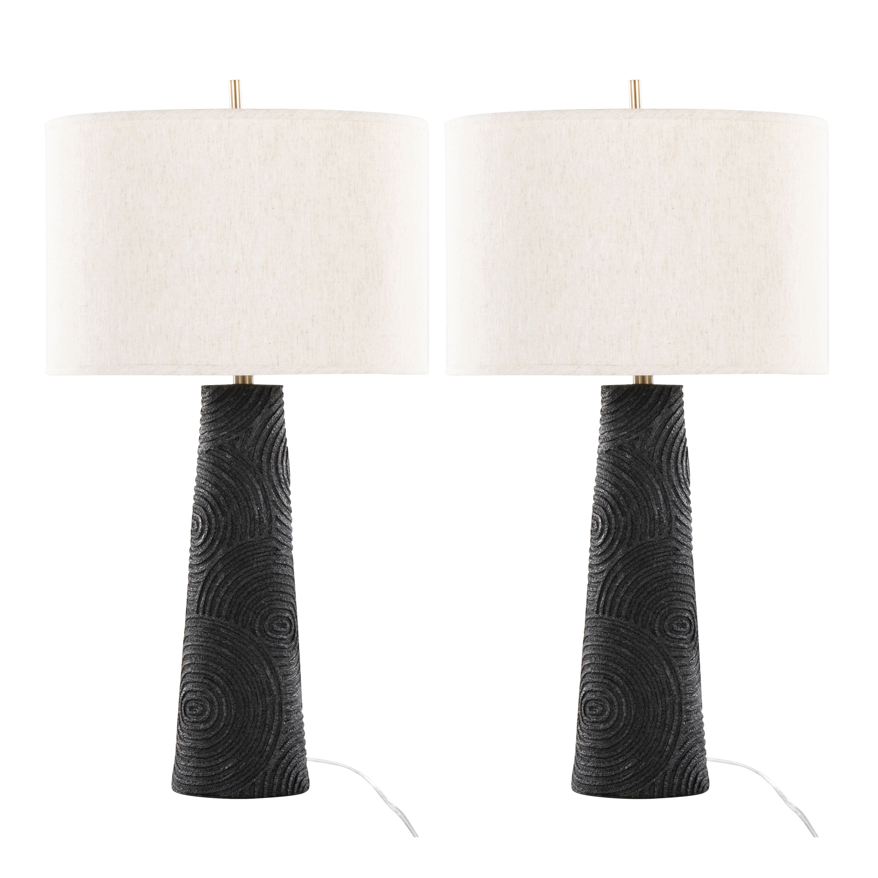 Kona 31' Contemporary Polyresin Table Lamp in Matte Black Polyresin, Modern Brass and Natural Linen Shade from Grandview Gallery by LumiSource - Set of 2