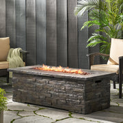 56' Outdoor 40,000 BTU Rectangular MgO Concrete Propane Fire Pit, Stone Pattern (Tank Cover not Included)