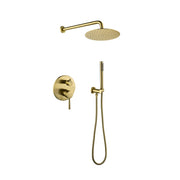Shower System, Wall Mounted Shower Faucet Set for Bathroom with High Pressure 10' Stainless Steel Rain Shower head Handheld Shower Set, 2 Way Pressure Balance Shower Valve Kit, Brushed Gold