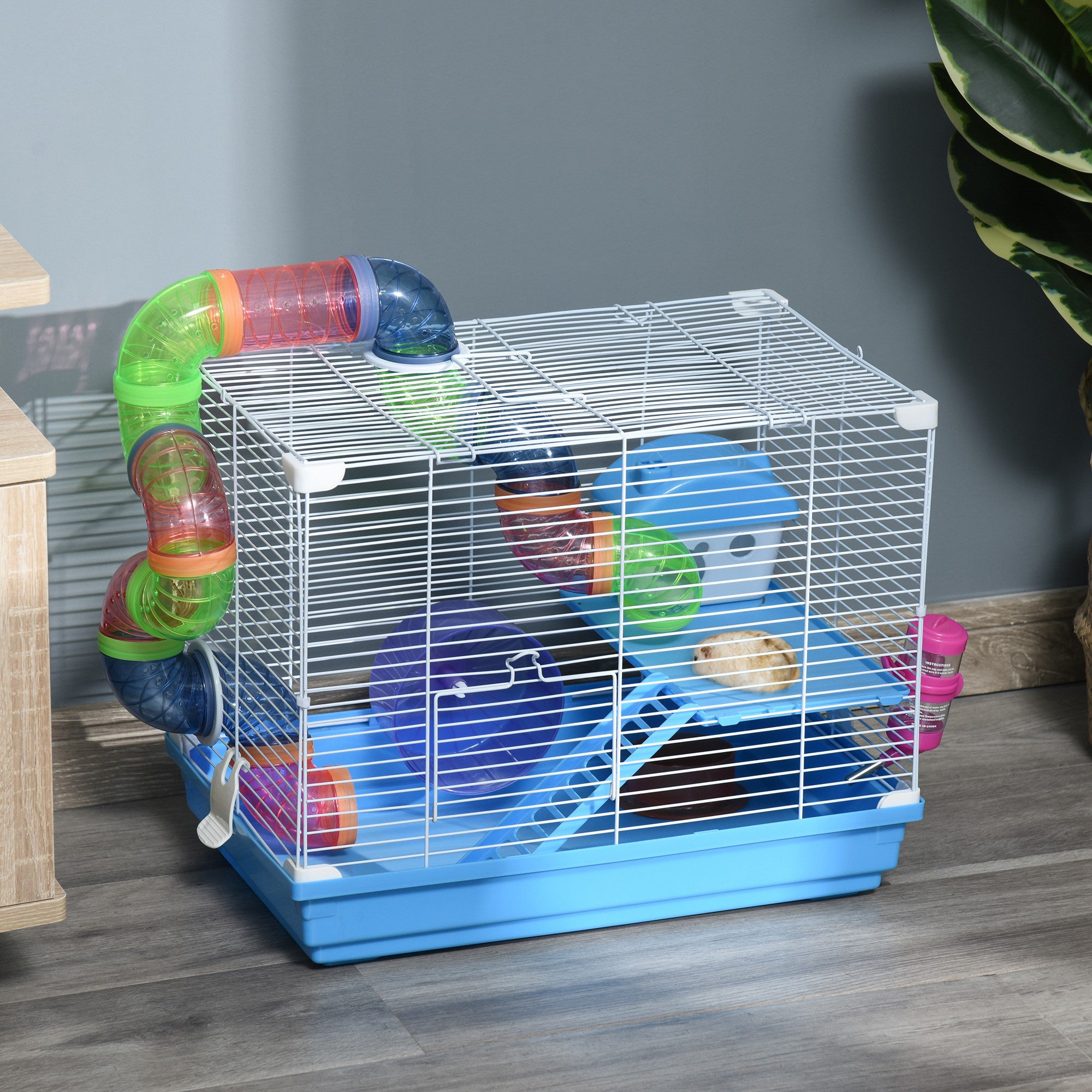 18' 2-Tier Hamster Cage with Wheel and Water Bottle, Blue
