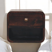 Solid Wood Mini Curved California Walnut Wall-Mounted Bedside, Open Slot, 1-Drawer