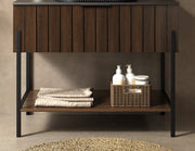 ZENO 36'' Freestanding Cabinet without Basin, with Black Sintered Stone Counter Top and One Drawer, Dark Walnut