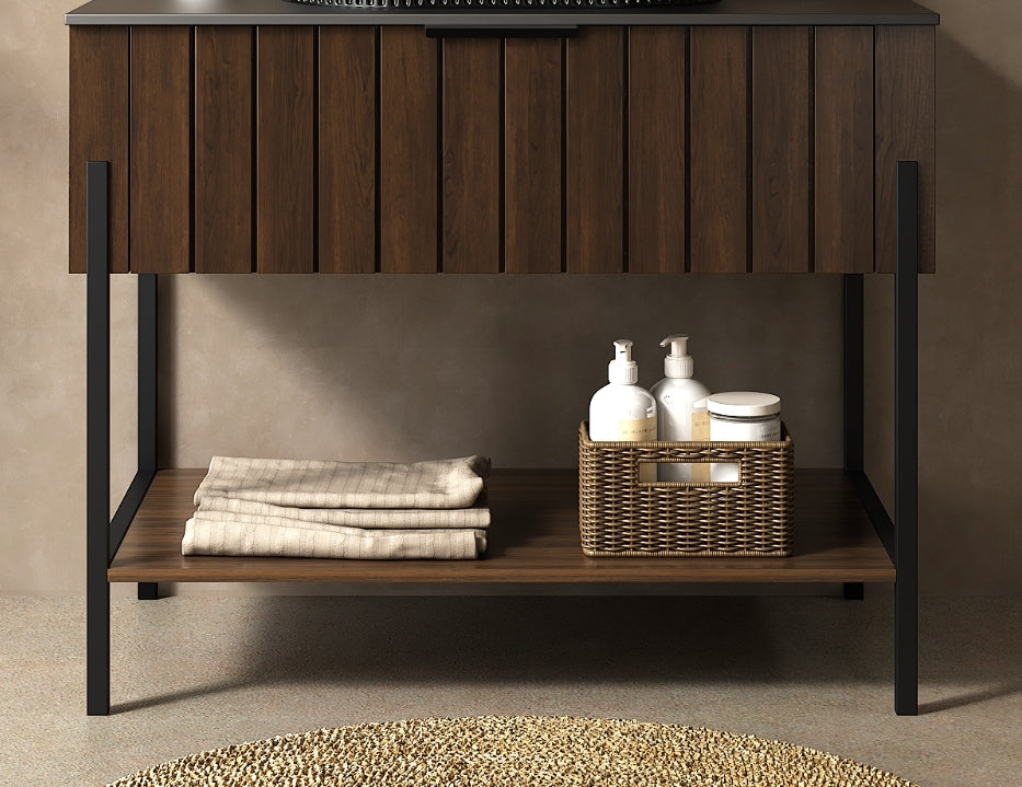 ZENO 36'' Freestanding Cabinet without Basin, with Black Sintered Stone Counter Top and One Drawer, Dark Walnut